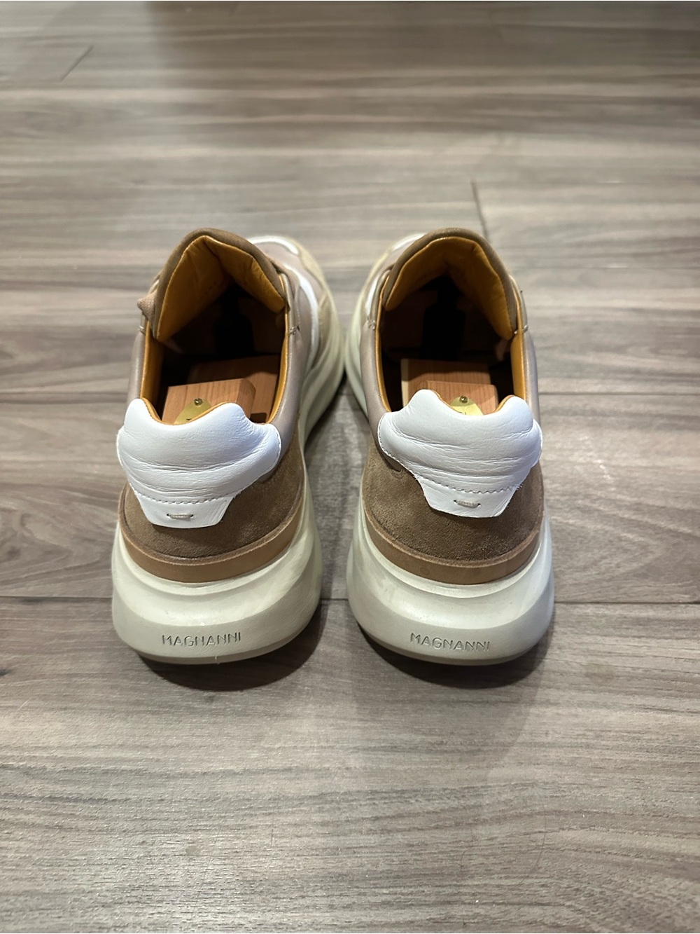 Magnanni Beige, White and Tan Leather & Suede Sneakers - Picture 3 of 4